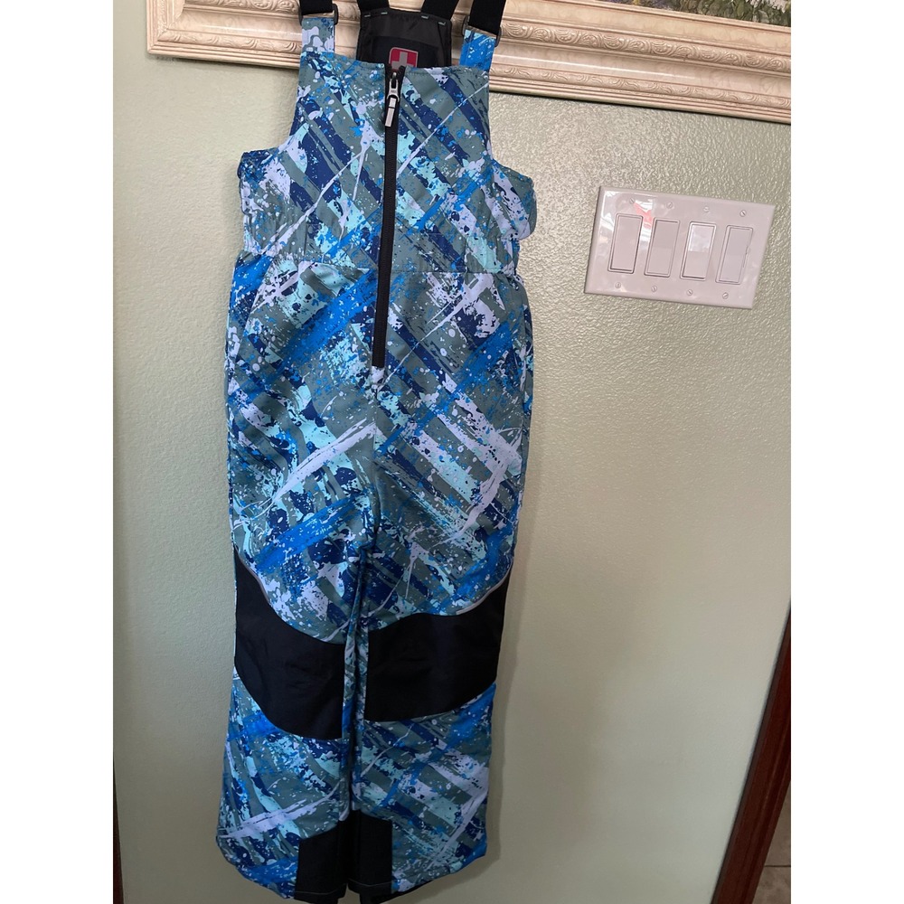 Swiss Tech kids Snow Bibs  Blue Green Paint Splatter Camouflage Print Size M 8